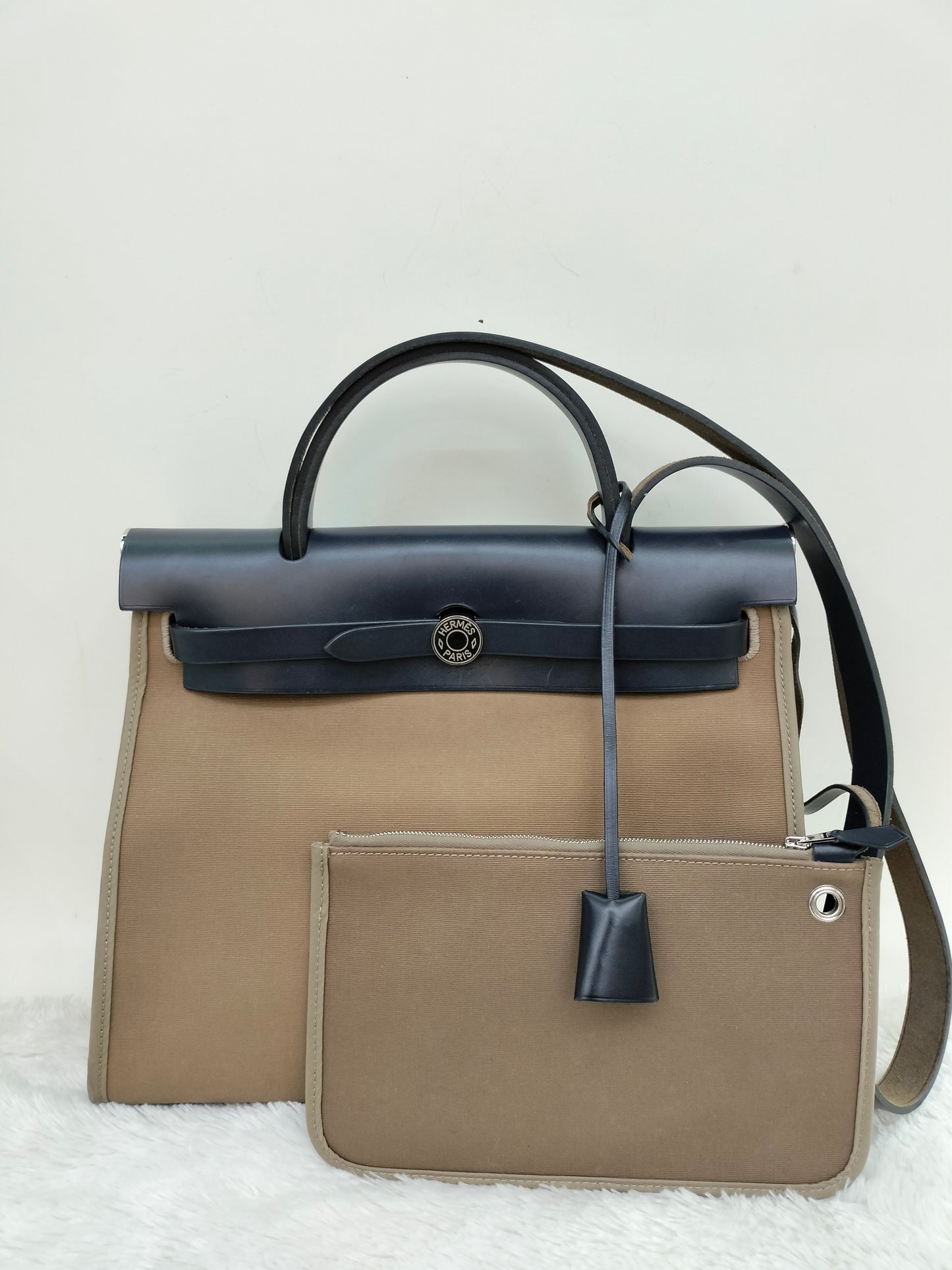 HB31 Zip Canvas Etoupe Flap Bleu Indigo PHW #C