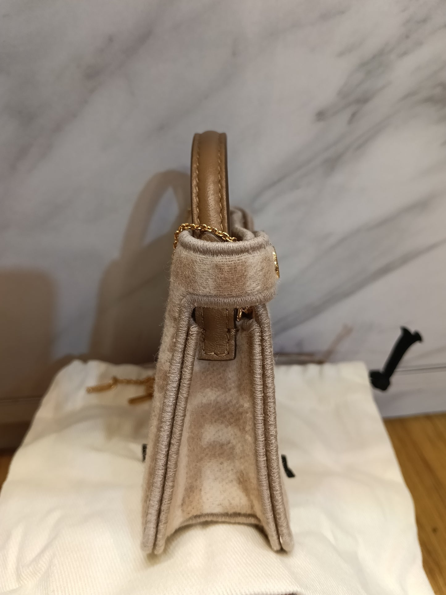 Fendi Peekaboo Nano Charm Embroidered FF Wool Beige Pink GHW