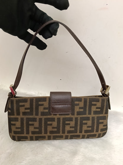 Fendi Pochette Flap Tobacco Zucca Canvas Brown SHW