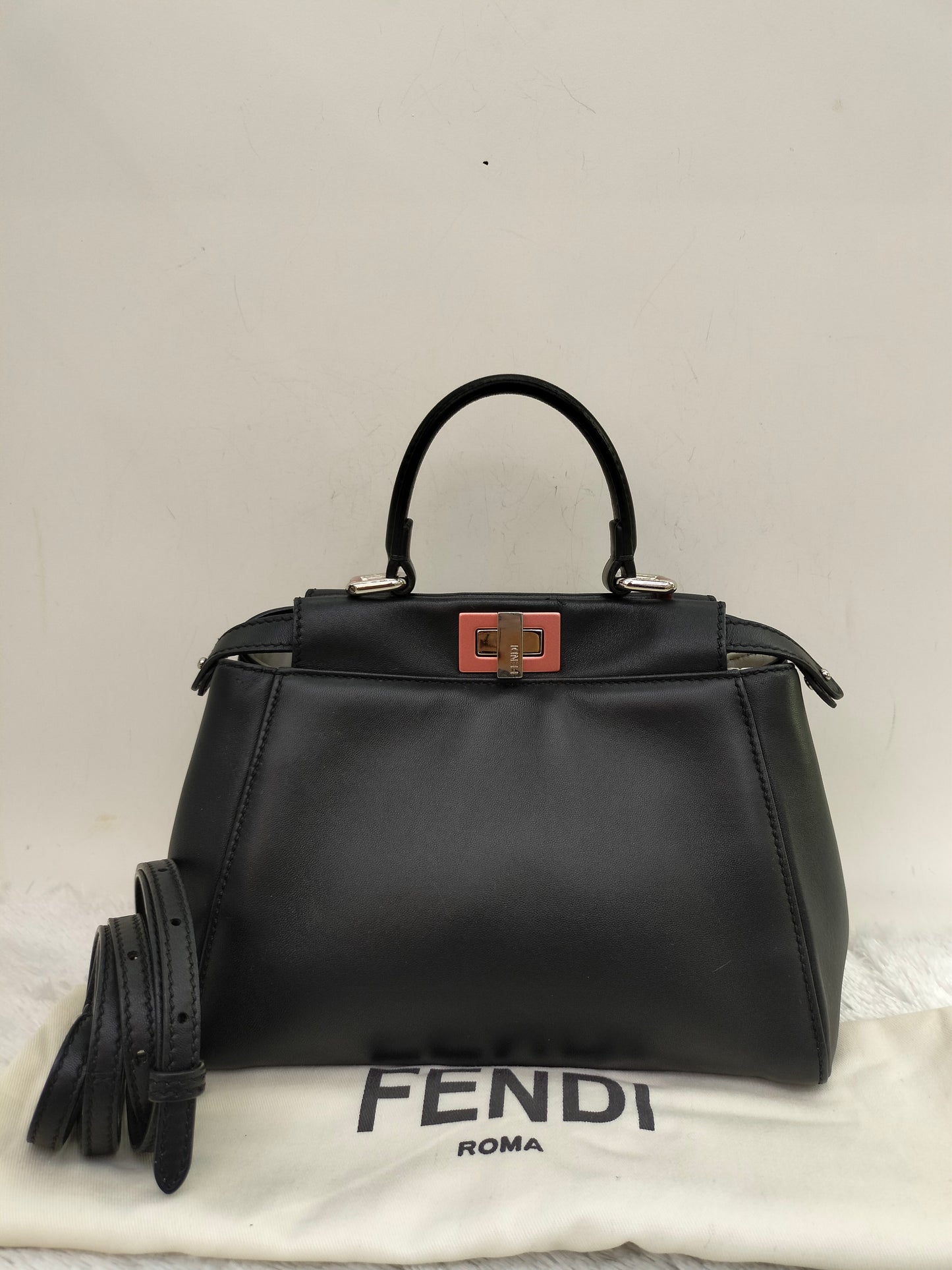 Fendi Peekaboo Iconic Mini Black SHW Pink Enamel