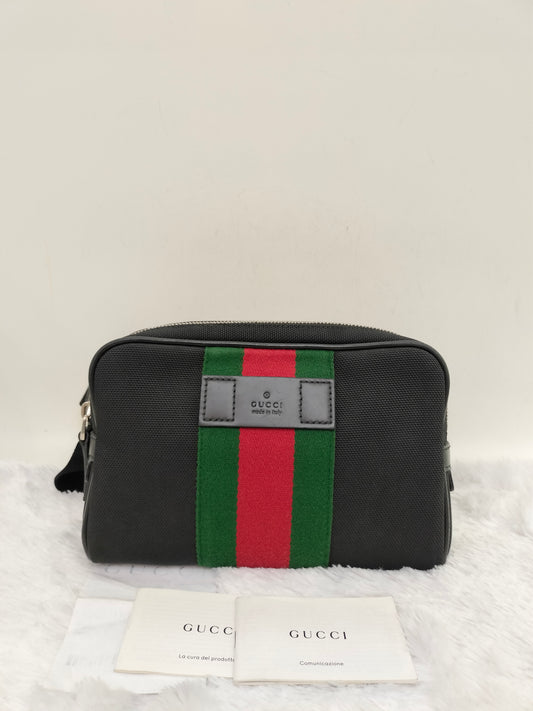 Gucci Techno Web Belt Bag Stripe Canvas Black SHW