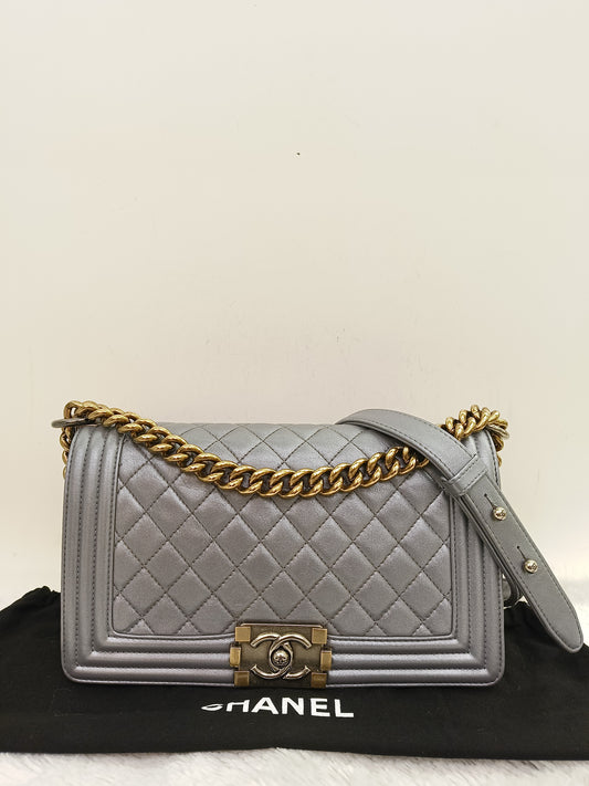 Chanel Boy 25 Calfskin Silver RGHW #19