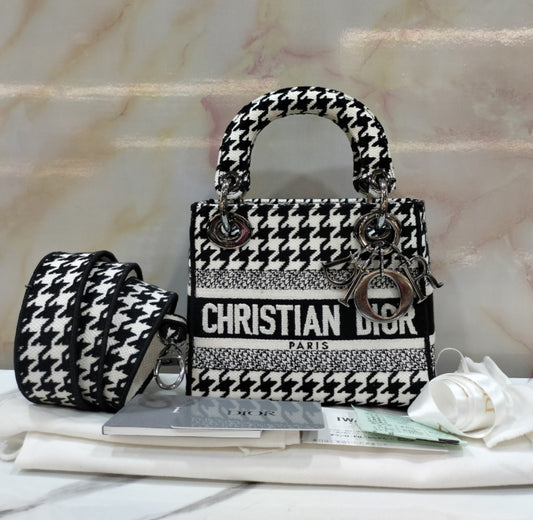 Lady Dior Mini D-Lite Embroidery Black White SHW 2022