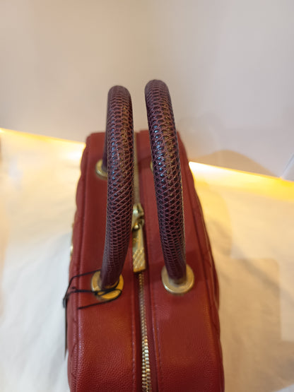 Chanel Bowling Top Handle Lizard Medium Caviar Red GHW #24