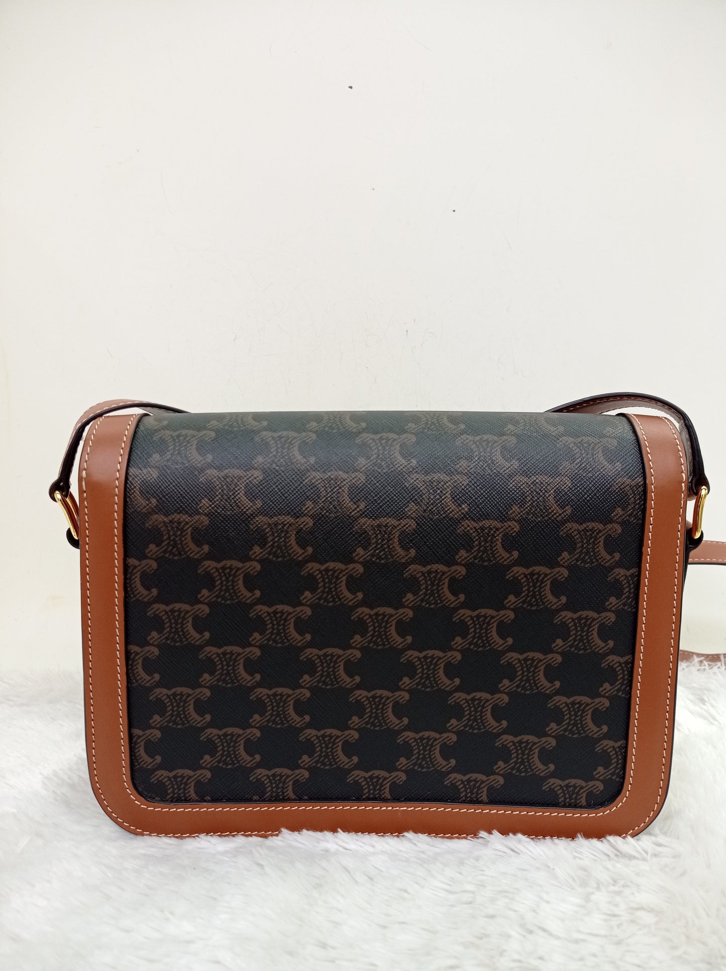 Celine Triomphe Medium Canvas Calfskin Border Tan GHW 2021