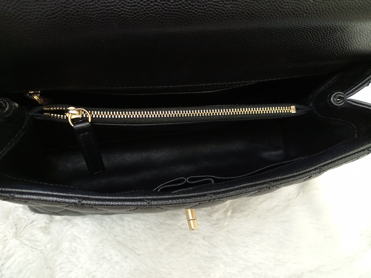 Chanel Coco Handle Medium Caviar Black Handle Lizard GHW #23