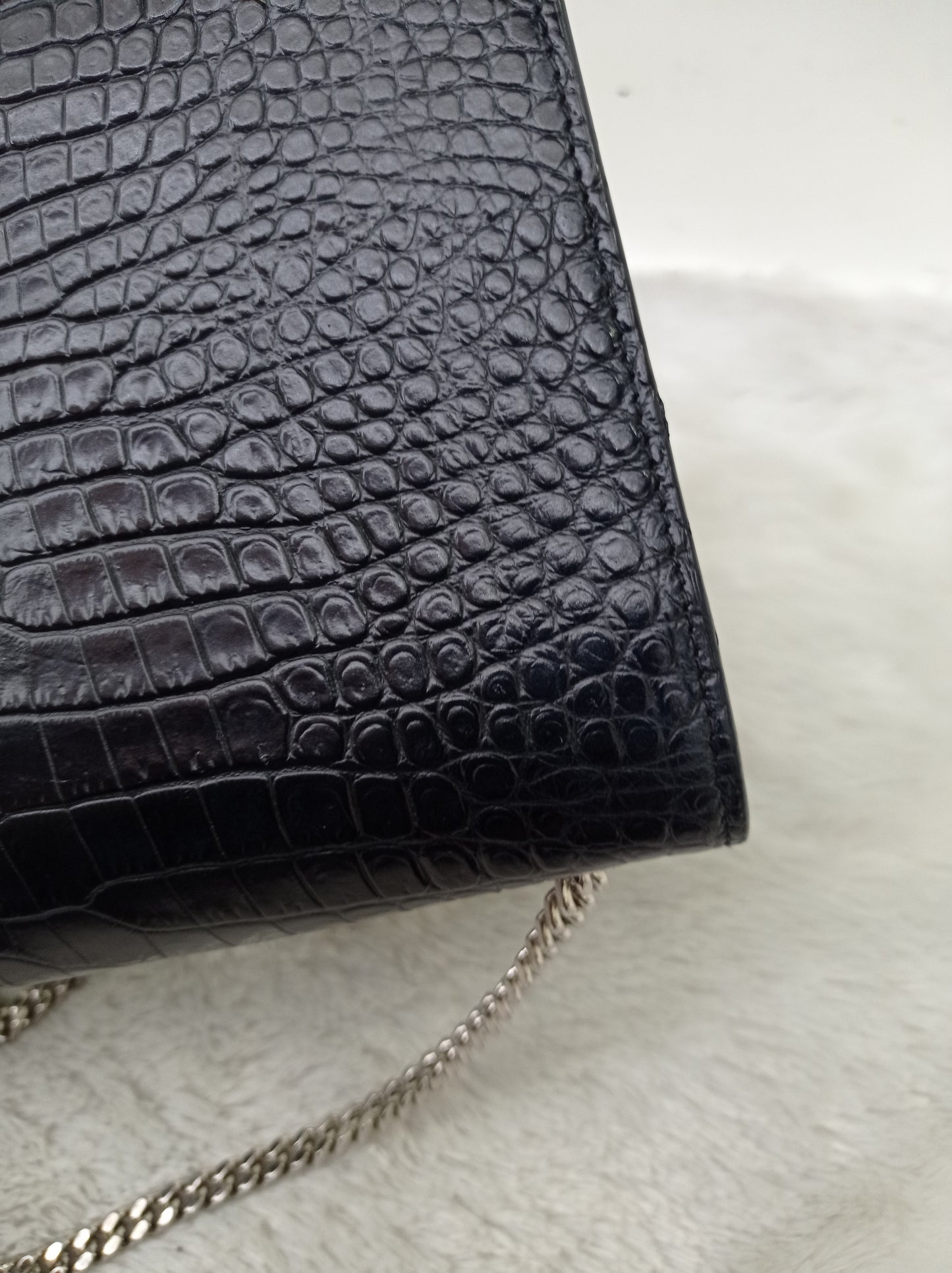YsL Kate Tassel Medium Croco Embossed Black SHW 2018