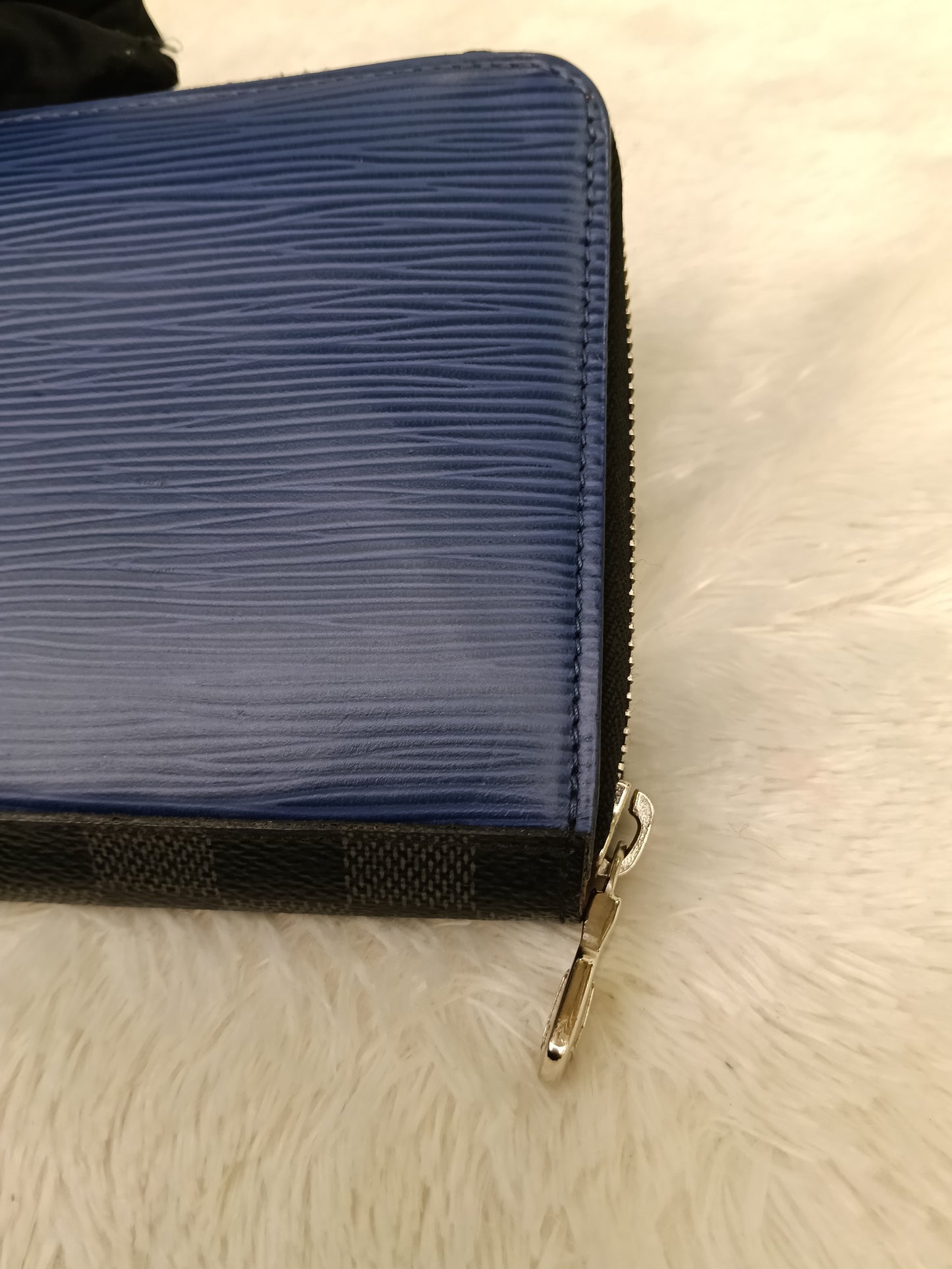 LV Zippy Wallet Long Organizer NM Epi Graphite Blue Gray