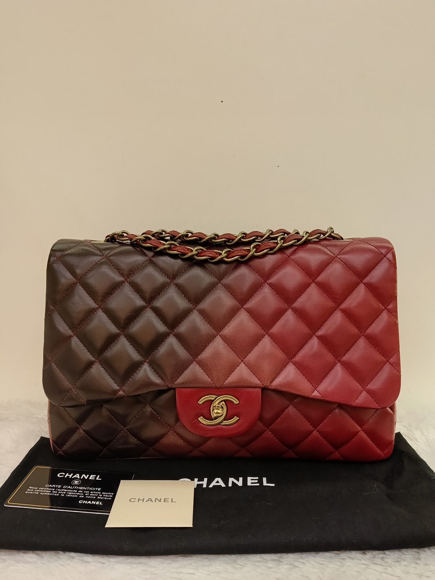 Chanel Jumbo Lamb Bordeaux Dark Red Ombre Pink RGHW SF #13