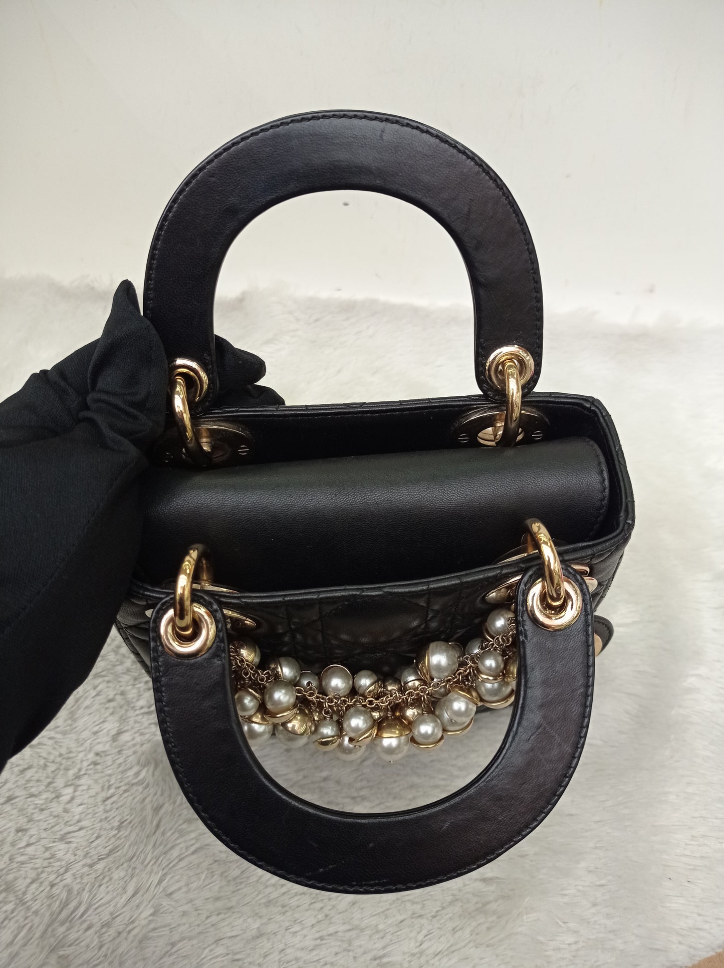 Lady Dior Mini Lamb Pearl Embellished Black GHW 2010