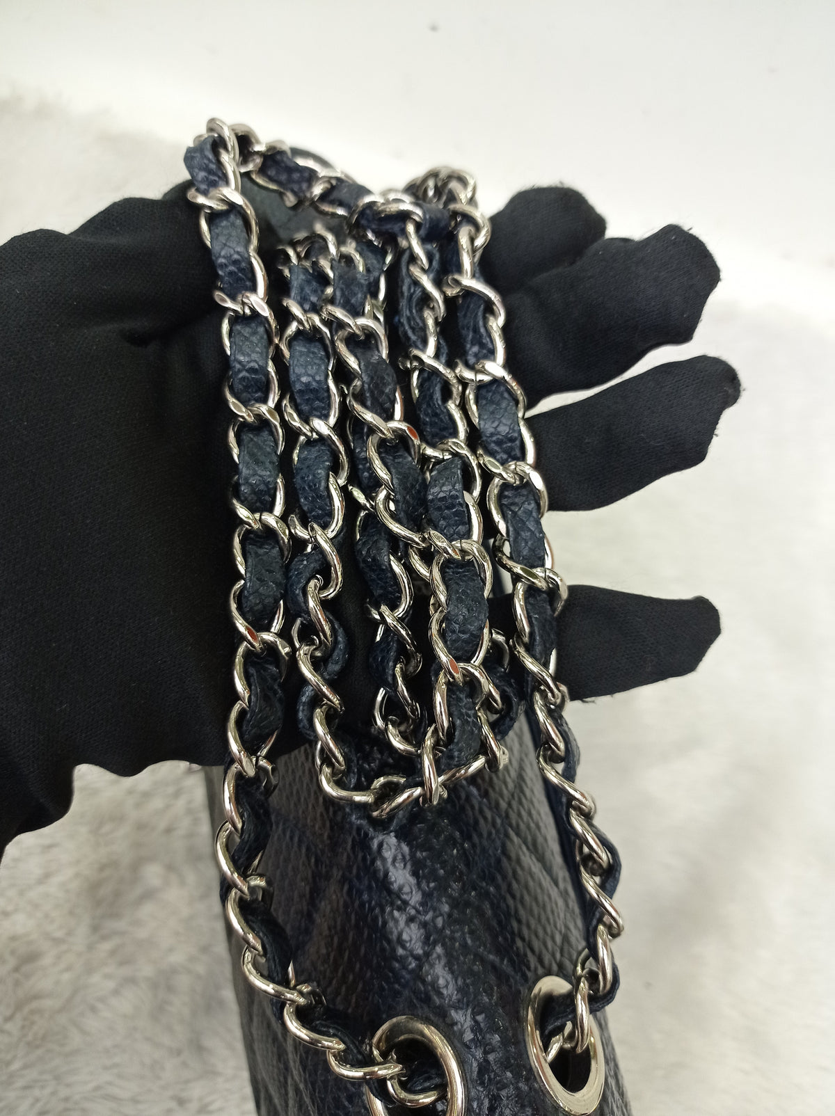 Chanel Medium Karung Snake Skin Navy SHW DF #14