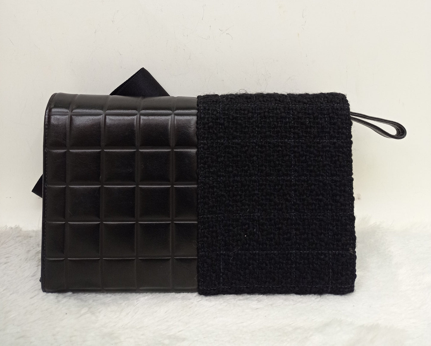 Chanel Clutch Tweed Leather Lamb Chocolate Bar Camelia Black GHW #7