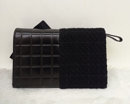 Chanel Clutch Tweed Leather Lamb Chocolate Bar Camelia Black GHW #7