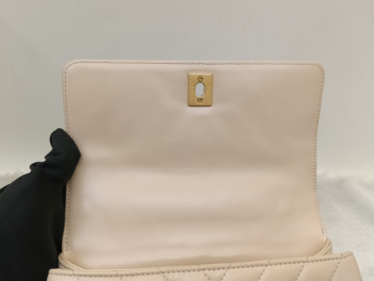 Chanel Coco Handle Small Chevron Calfskin Beige Handle Lizard GHW #25