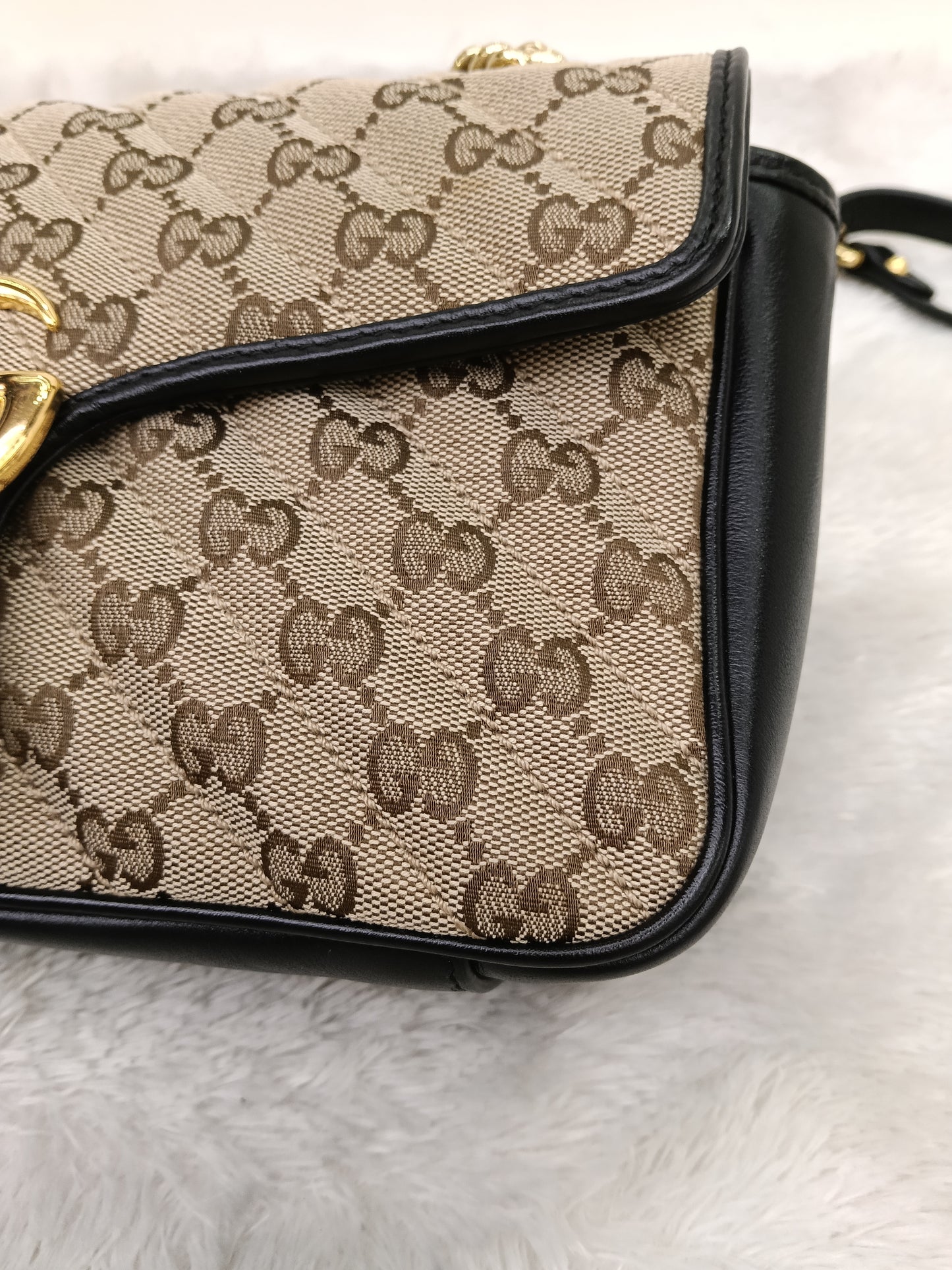 Gucci Marmont Small Canvas Beige Black GHW