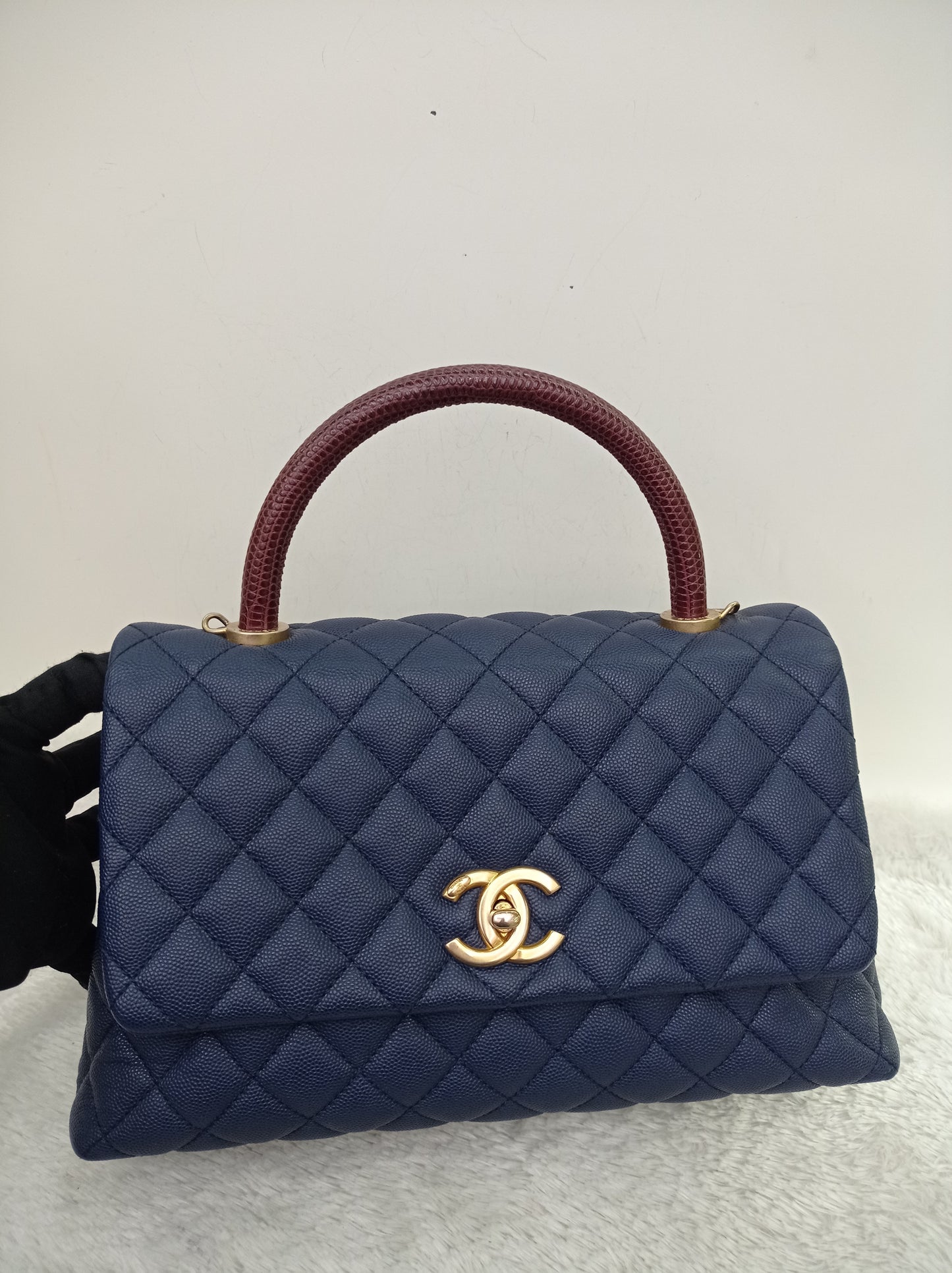 Chanel Coco Handle Medium Caviar Blue Handle Lizard GHW #24