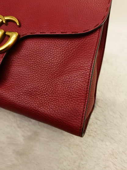 Gucci Top Handle Medium Marmont Grained Red GHW