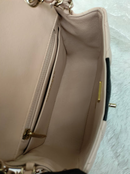 Chanel Mini Square Lamb Beige Black LGHW (CHIP)