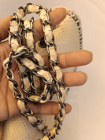 Chanel Turn Lock Flap Chain Python White SHW #11