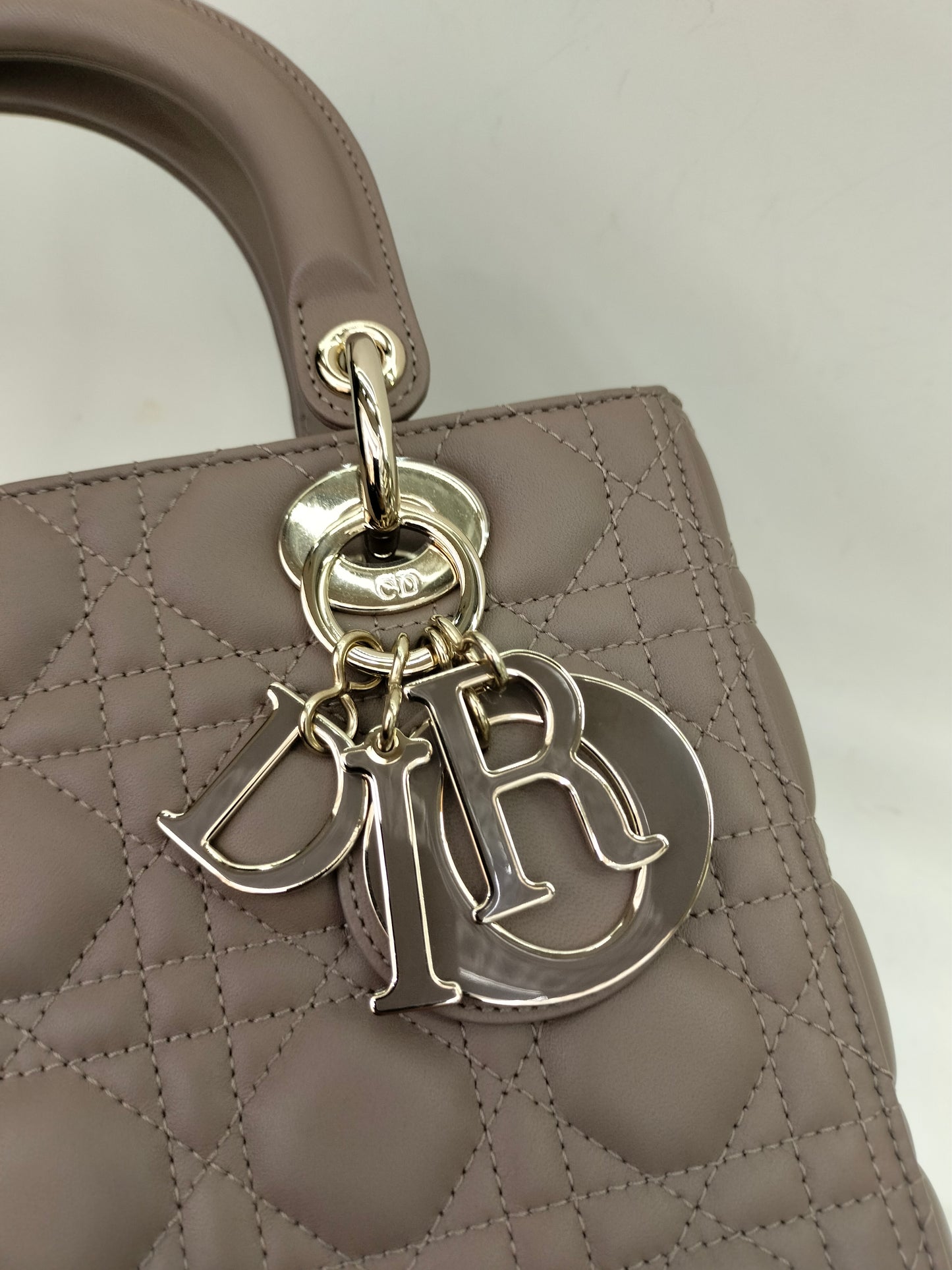 *NBU* Lady Dior Medium Lamb Taupe Enamel Charm GHW