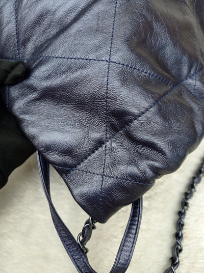 Chanel C22 Small Calfskin Iridescent Blue Metallic (CHIP)