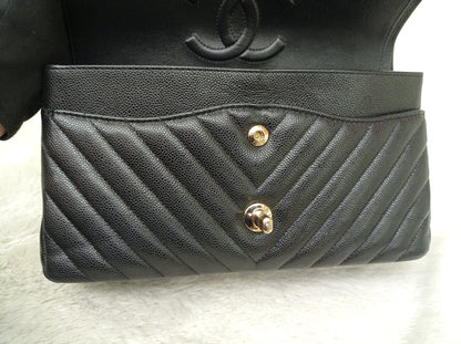 Chanel Medium Chevron Caviar Black GHW DF #30
