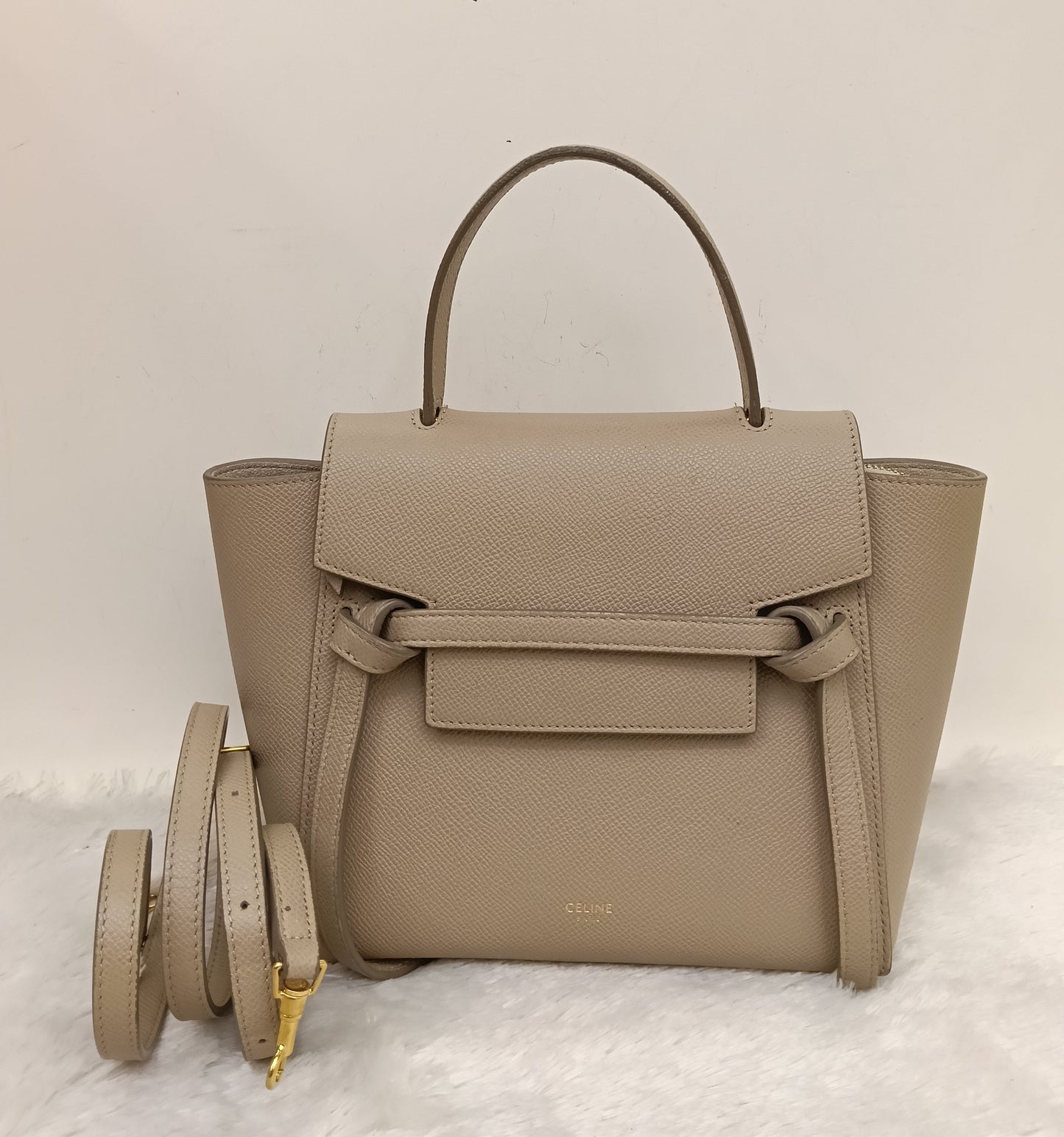Celine Nano Belt Grained Light Taupe GHW 2018