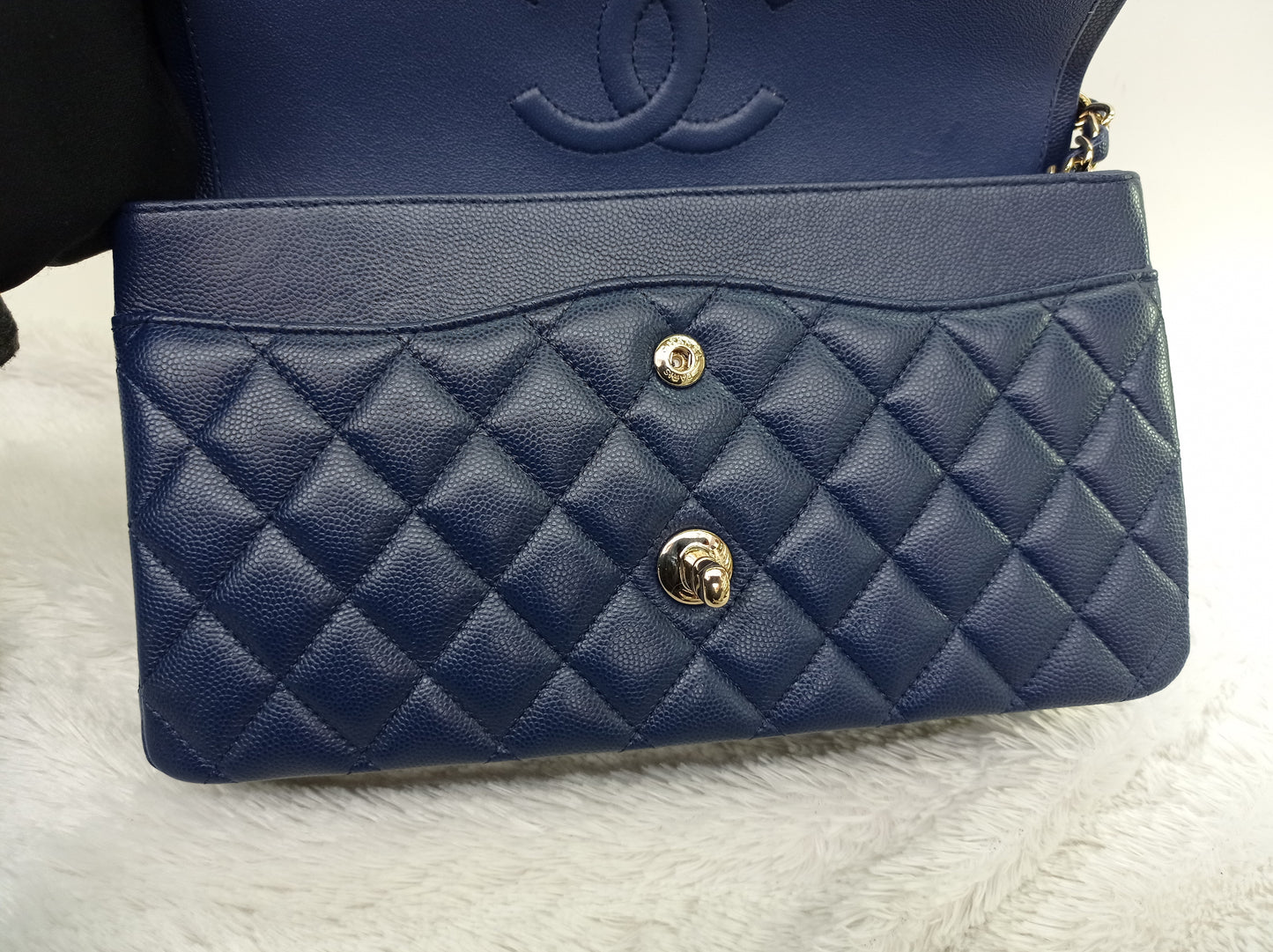Chanel Medium Caviar Dark Blue GHW DF #24