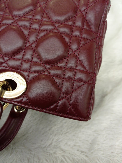Dior Lady D'Joy Medium Lamb Burgundy GHW 2016