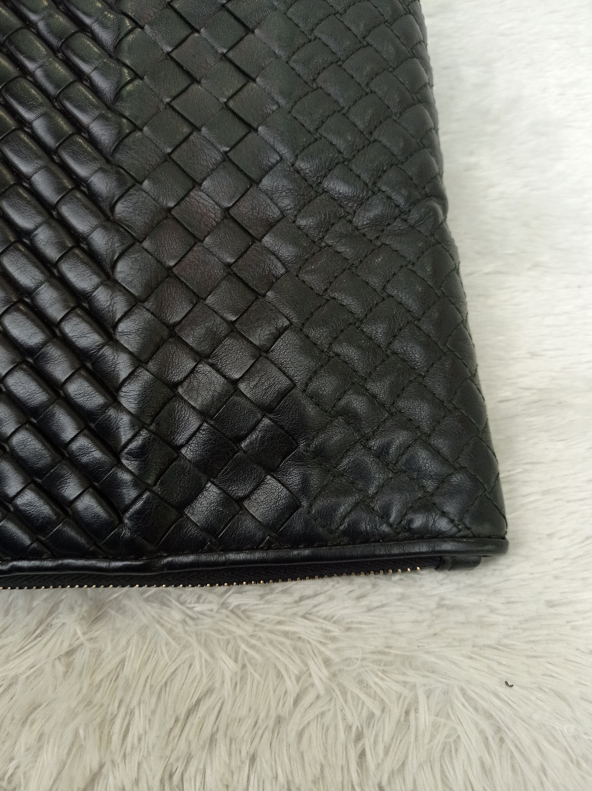 Bottega Veneta Nappa Intreccio Imperatore Zip Clutch Black