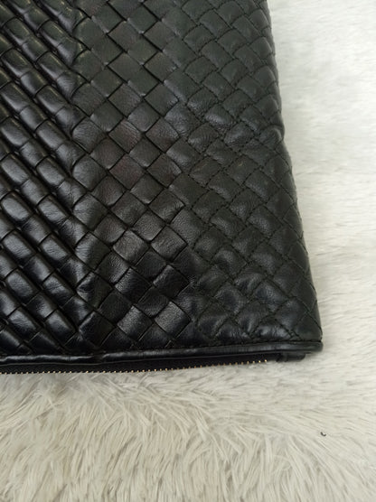 Bottega Veneta Nappa Intreccio Imperatore Zip Clutch Black