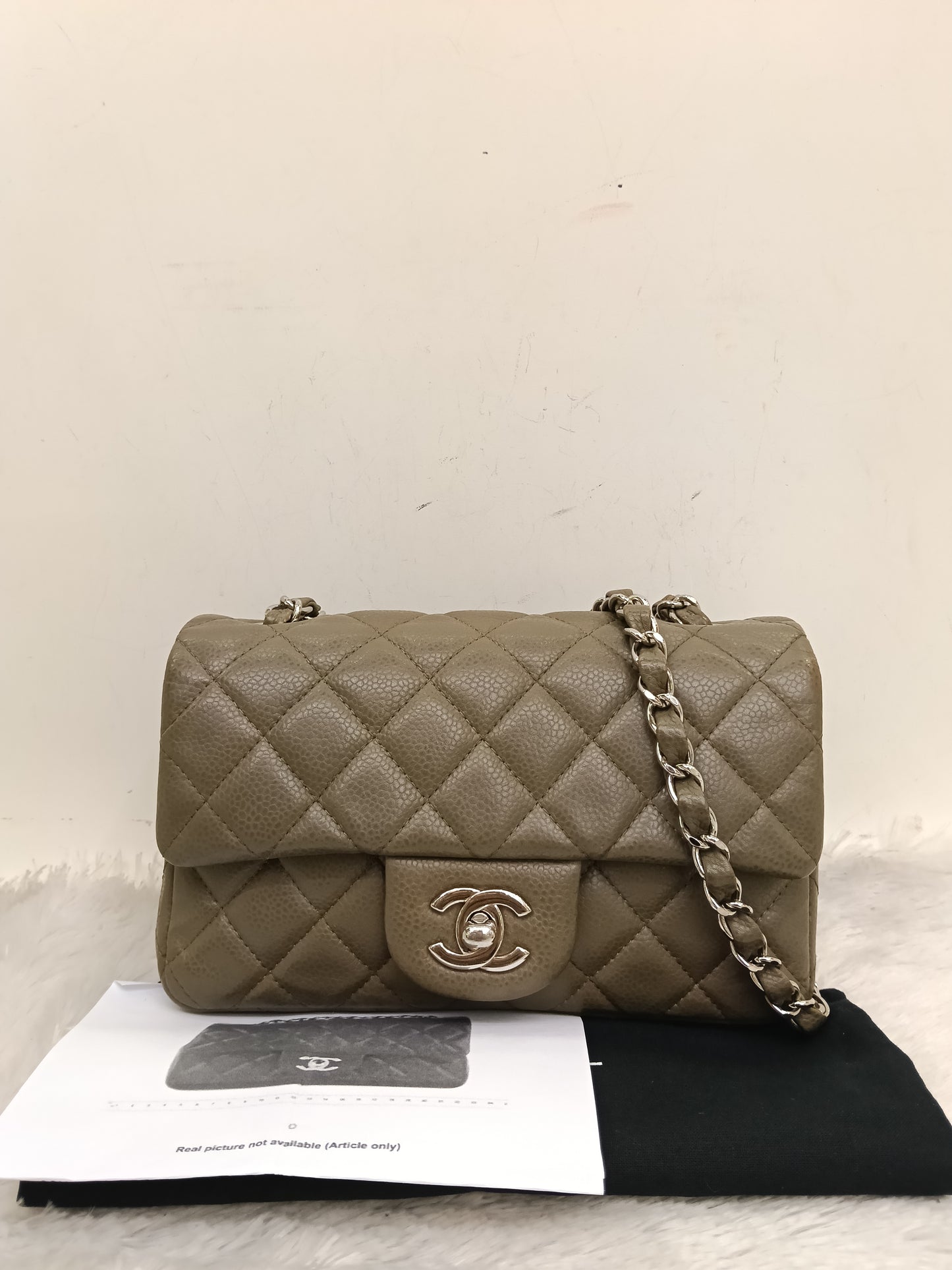 Chanel Mini Rectangular Caviar Khaki SHW SF #17