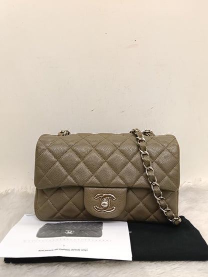 Chanel Mini Rectangular Caviar Khaki SHW SF #17
