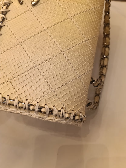 Chanel Turn Lock Flap Chain Python White SHW #11