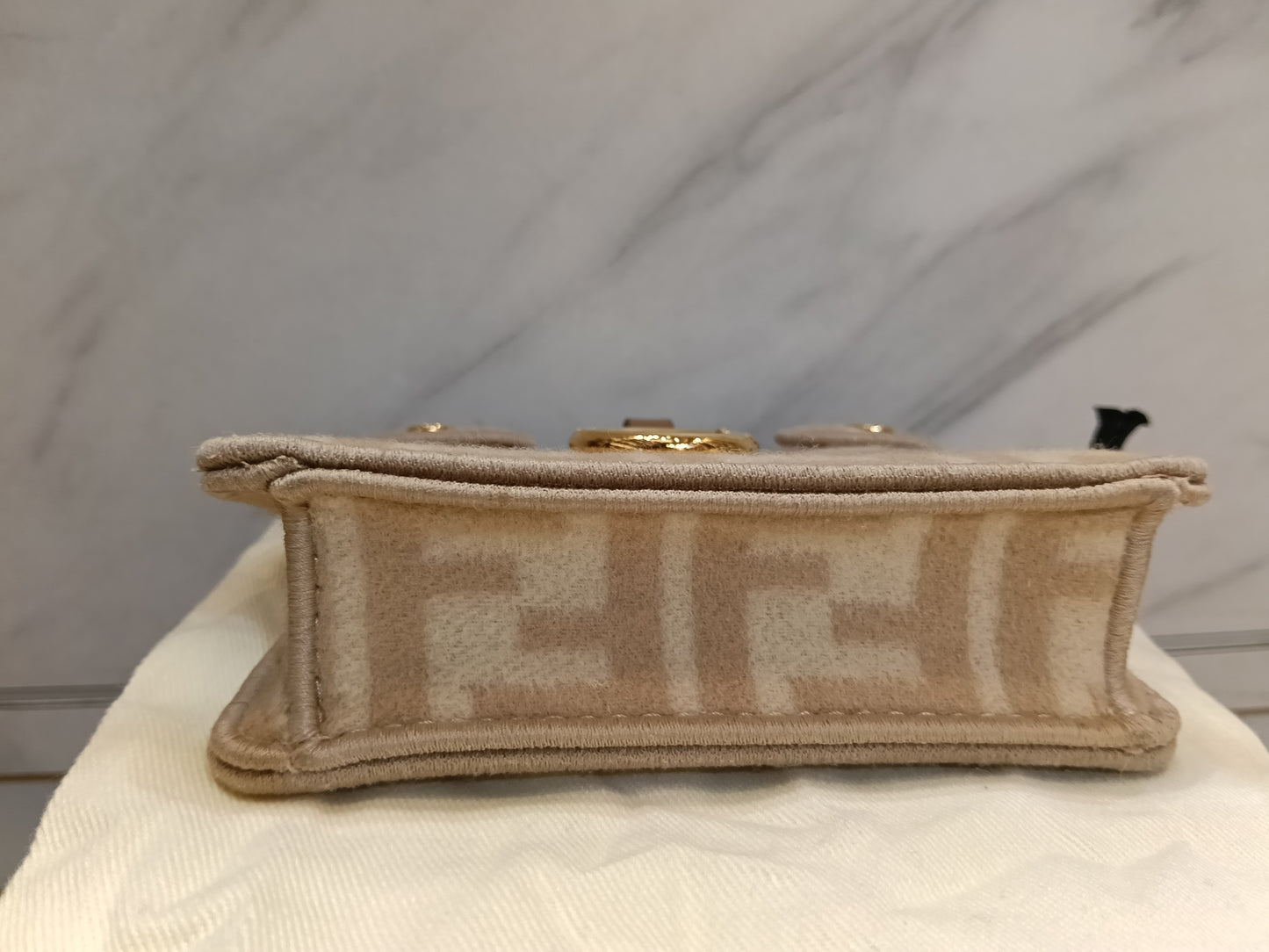 Fendi Peekaboo Nano Charm Embroidered FF Wool Beige Pink GHW