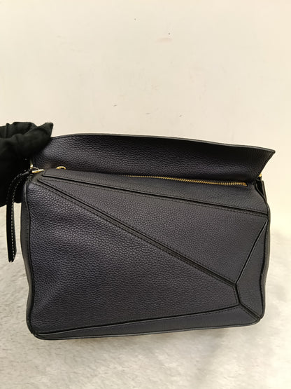 Loewe Puzzle Small Grained Midnight Blue Black GHW 2019