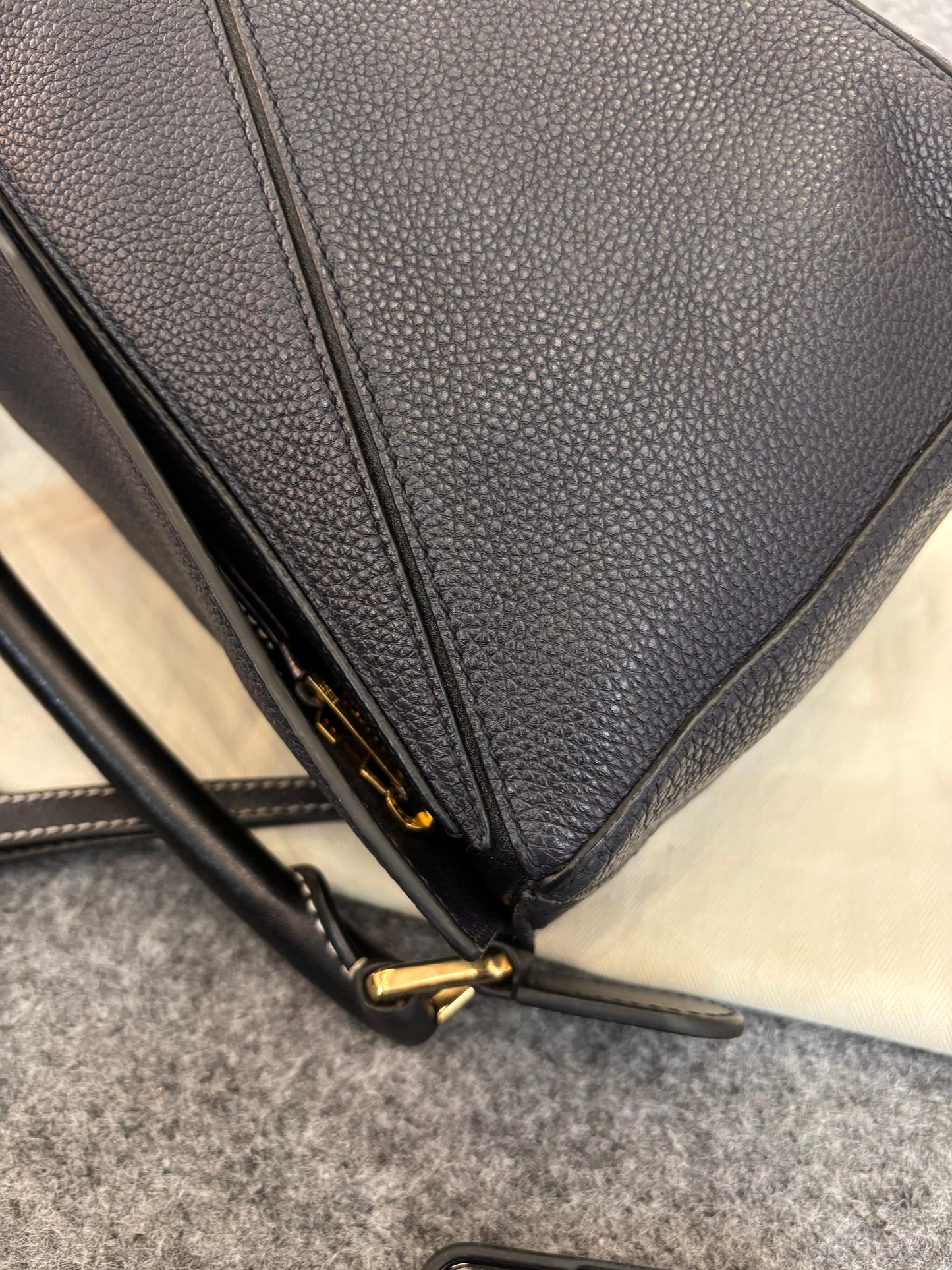 Loewe Puzzle Small Grained Navy Black GHW 2018