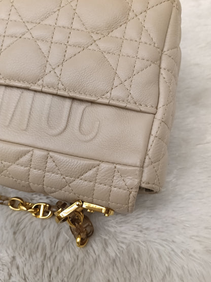 Dior Caro Medium Cannage Powder Beige Enamel Chain GHW 2023