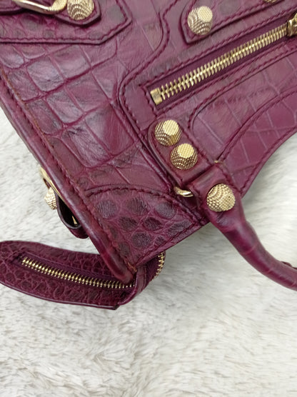 Balenciaga Mini City Giant Croco Burgundy GHW 2016