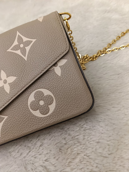 LV Pochette Felicie GM Monogram Empreinte Tourterelle Creme (CHIP)