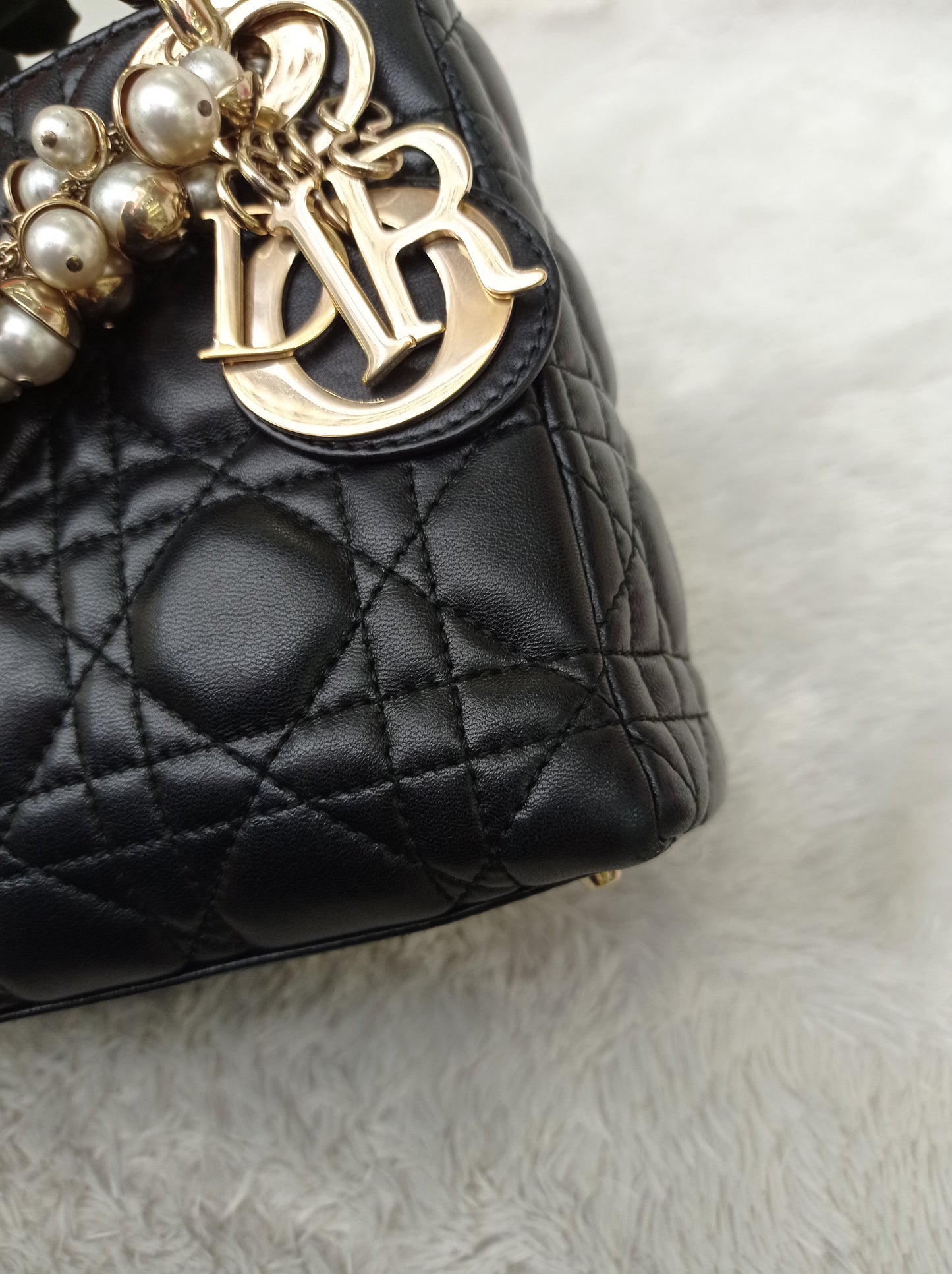 Lady Dior Mini Lamb Pearl Embellished Black GHW 2010
