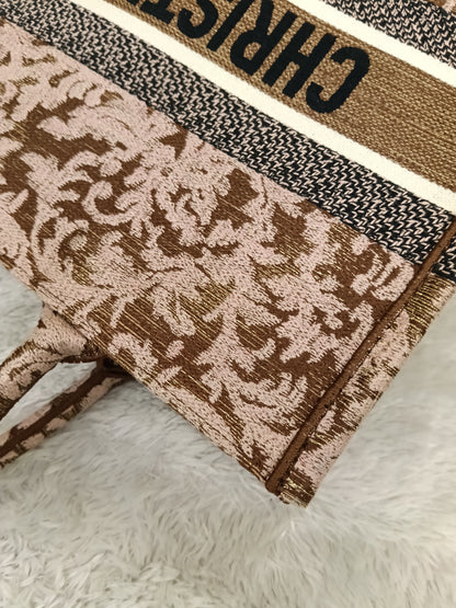 Dior Tote Book Medium Brocart Embroidered Pink Brown 2022