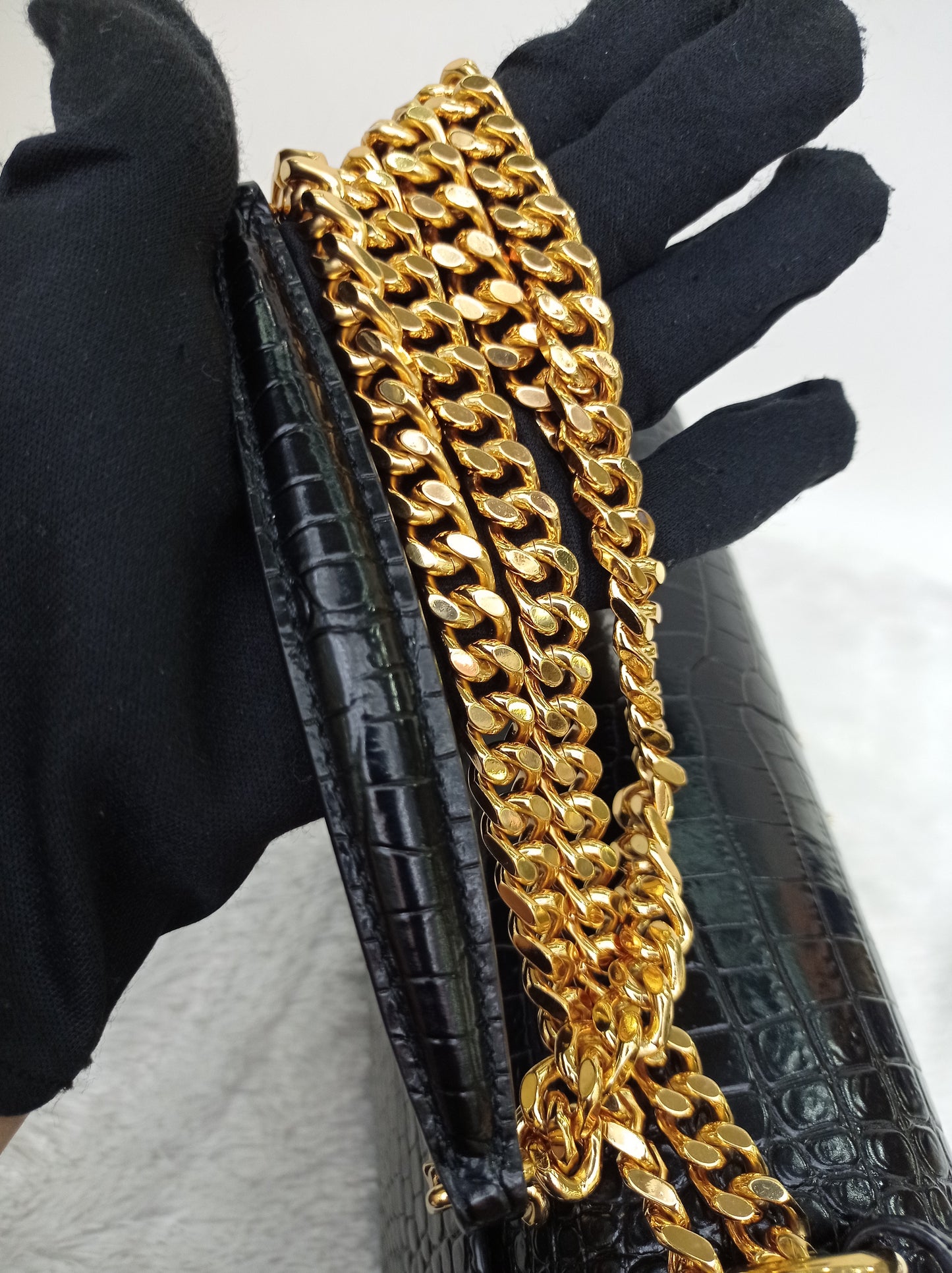 YsL Sunset Medium Croco Black GHW 2022