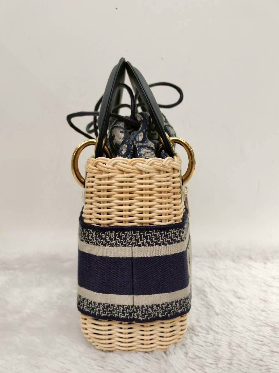 Lady Dior Mini Wicker Rattan Oblique Jacquard Blue Natural GHW 2022