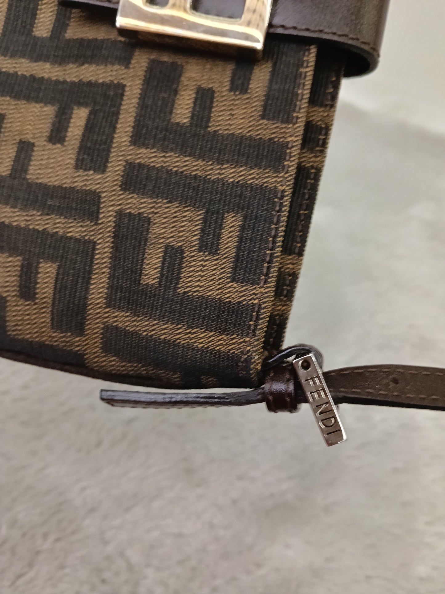 Fendi Pochette Flap Tobacco Zucca Canvas Brown SHW