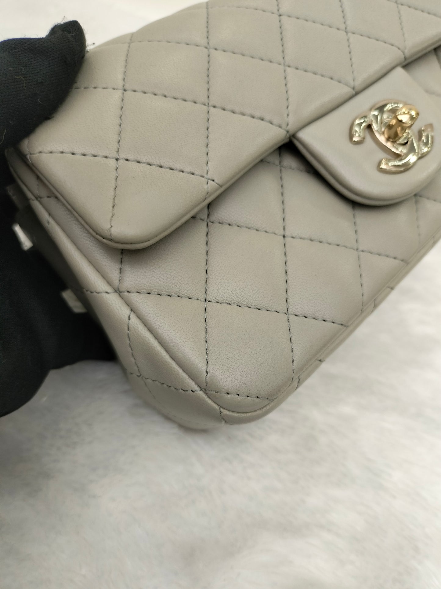 Chanel Mini Rectangular Lamb Light Grey LGHW (CHIP)