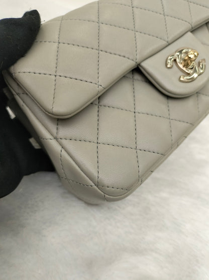 Chanel Mini Rectangular Lamb Light Grey LGHW (CHIP)
