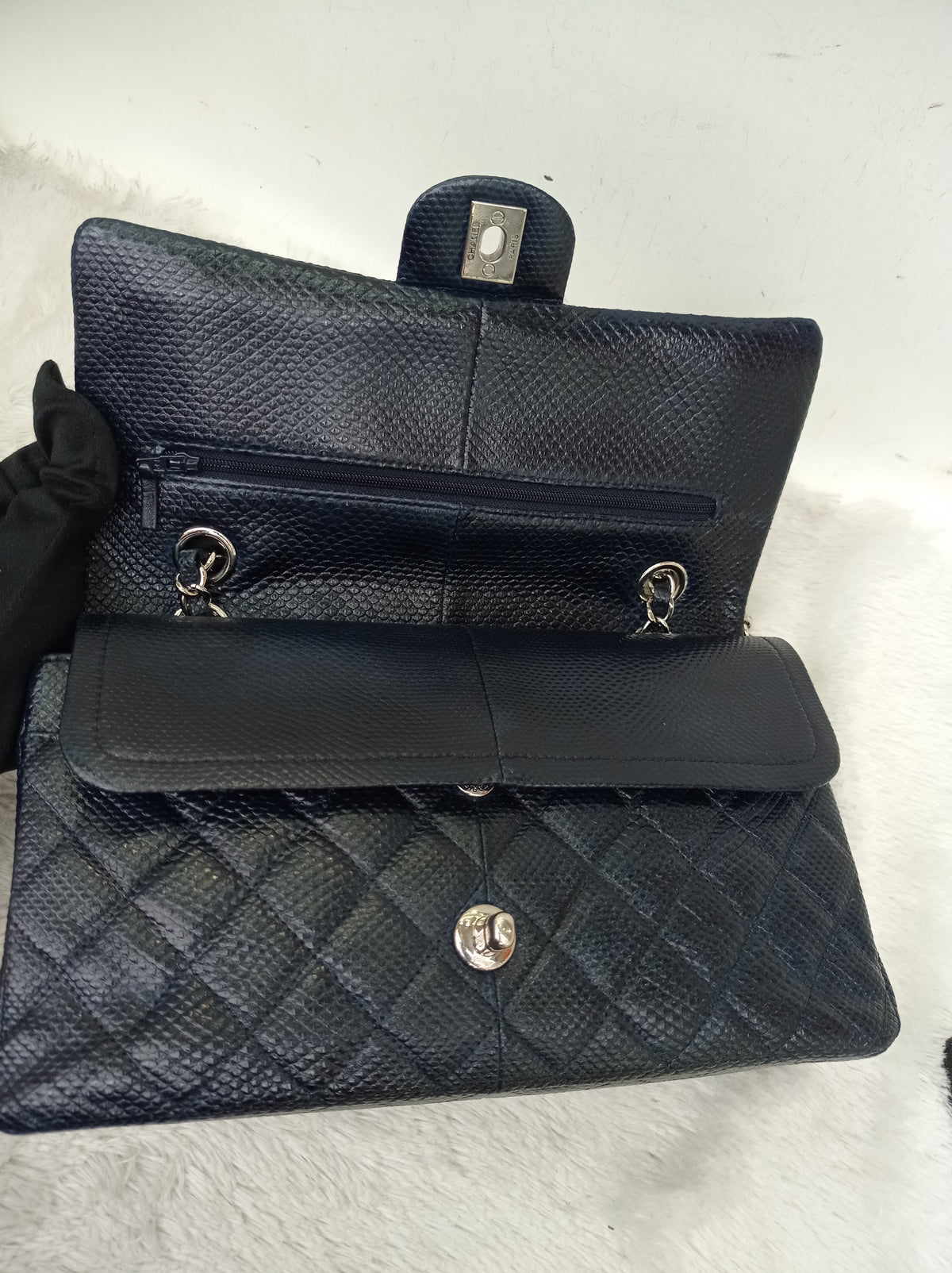 Chanel Medium Karung Snake Skin Navy SHW DF #14