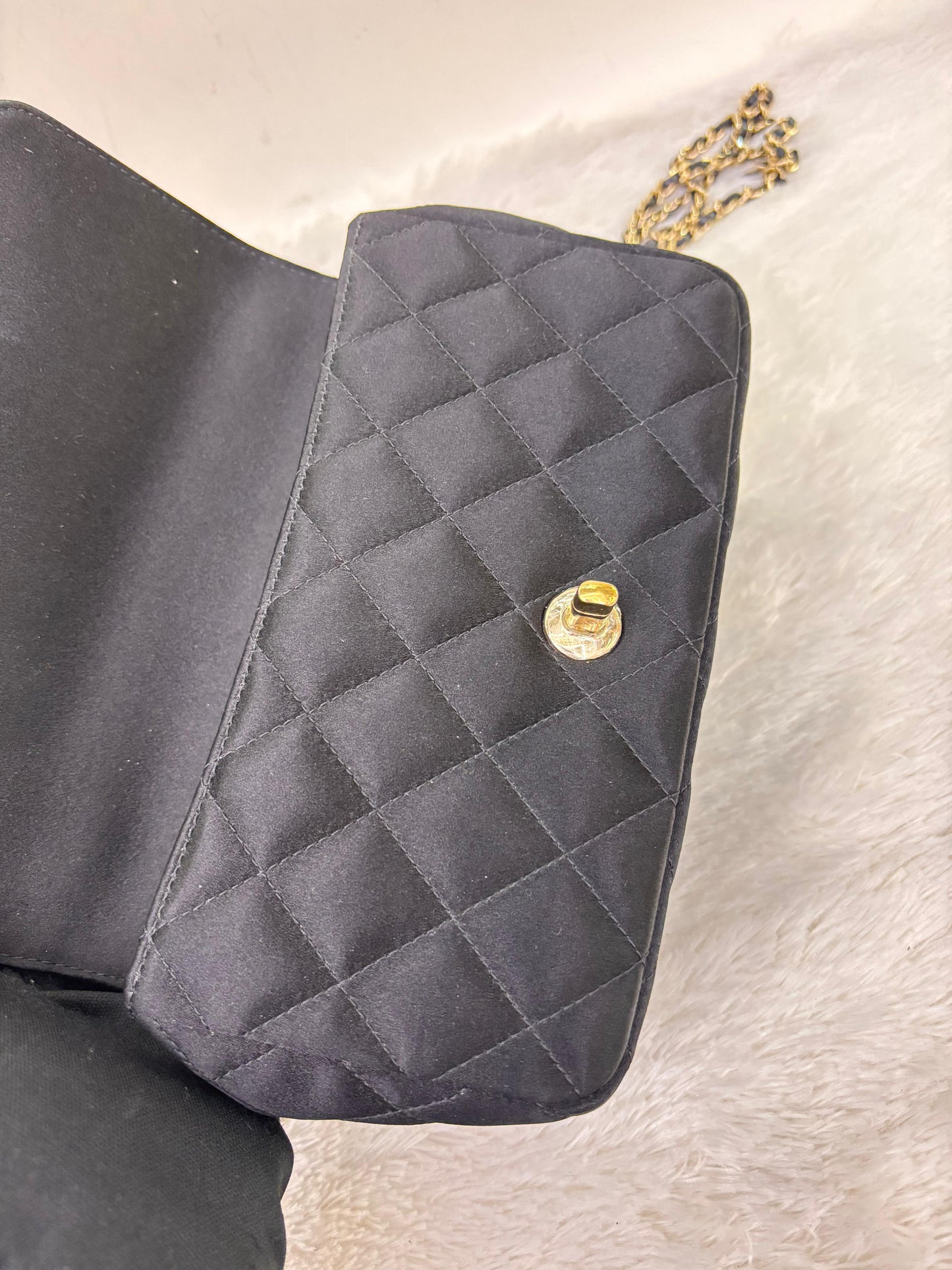 Chanel Mini Flap Satin Camellia Black GHW #21