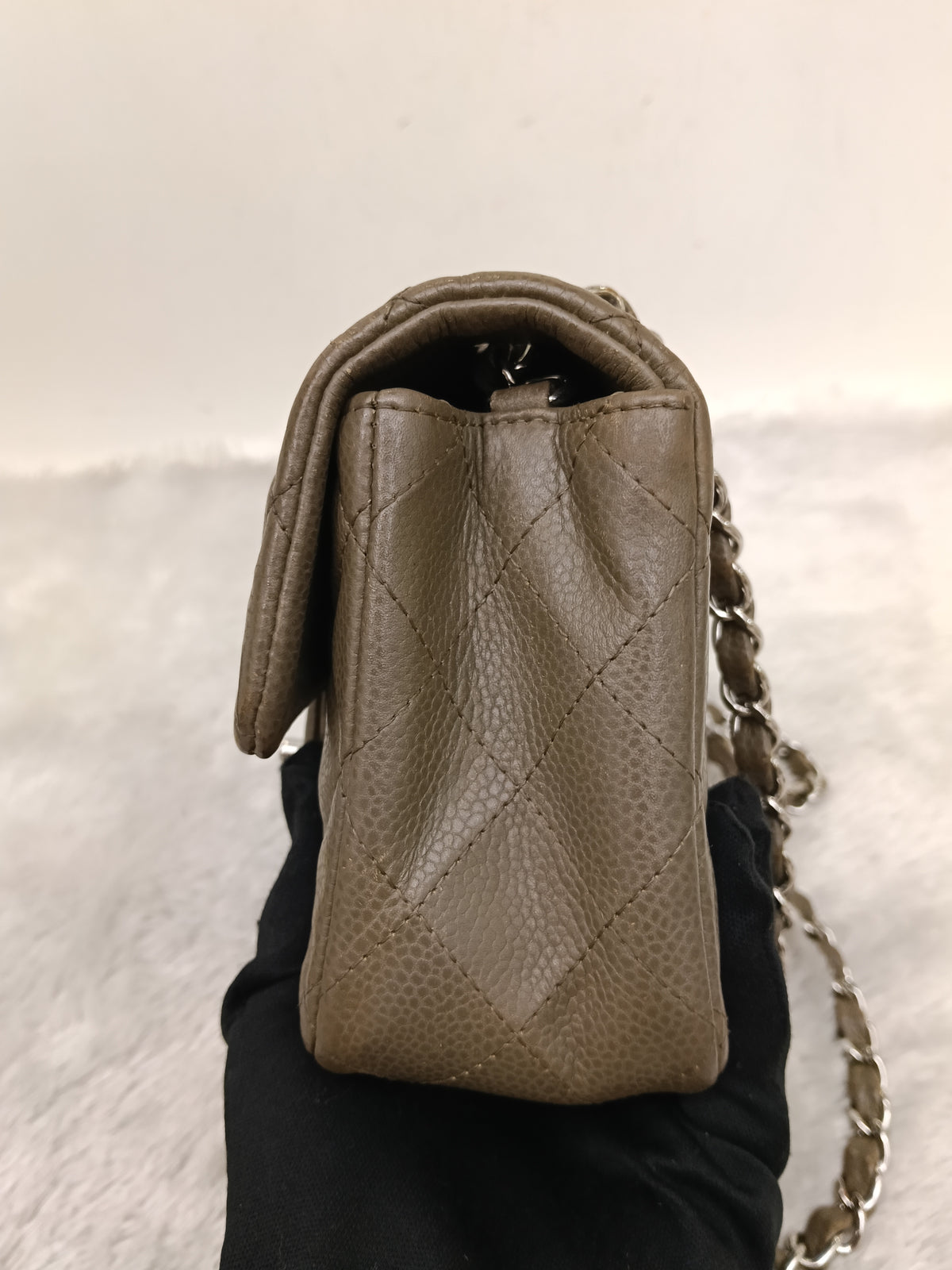 Chanel Mini Rectangular Caviar Khaki SHW SF #17